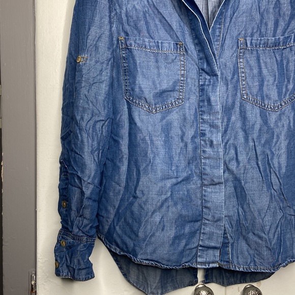 Cloth and Stone womens long sleeve roll cuff button up Chambray Tencel Sz L Blue - Picture 7 of 10